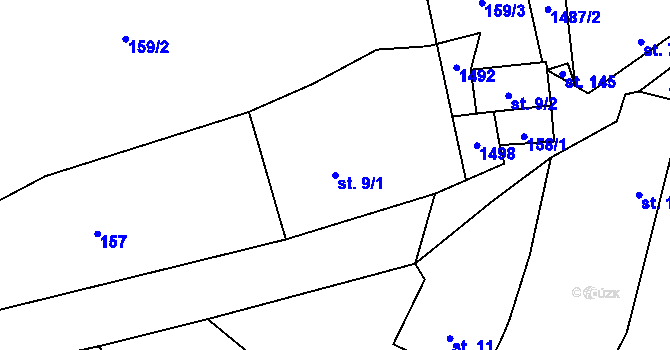 Parcela st. 9/1 v KÚ Kozmice u Chýnova, Katastrální mapa