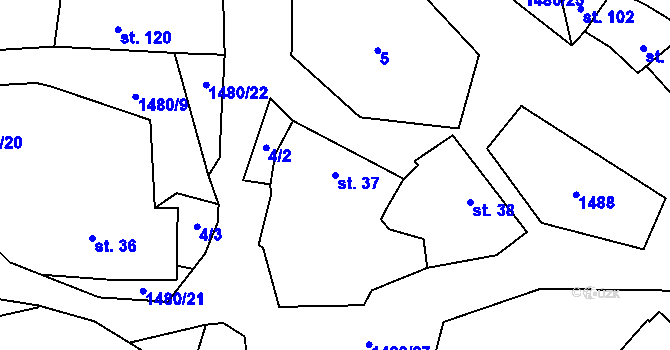 Parcela st. 37 v KÚ Kozmice u Chýnova, Katastrální mapa
