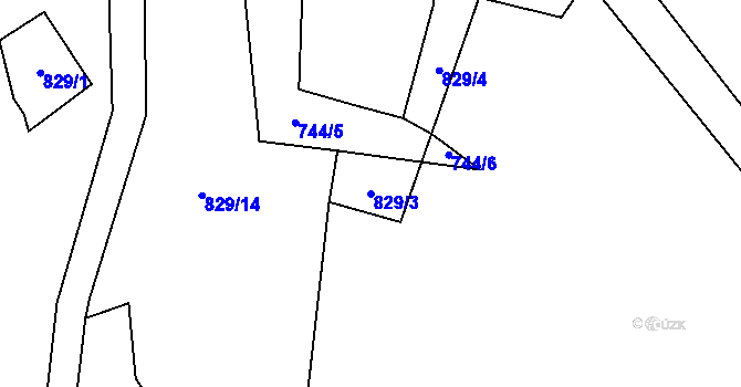 Parcela st. 829/3 v KÚ Kozmice u Chýnova, Katastrální mapa