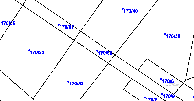 Parcela st. 170/56 v KÚ Kozmice u Chýnova, Katastrální mapa
