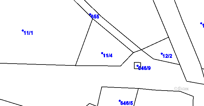 Parcela st. 11/4 v KÚ Lažany u Chýnova, Katastrální mapa