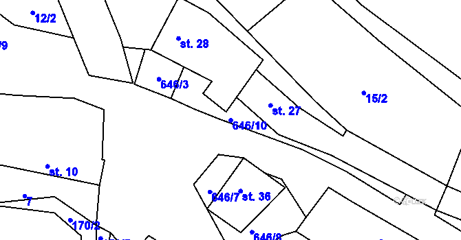 Parcela st. 646/10 v KÚ Lažany u Chýnova, Katastrální mapa