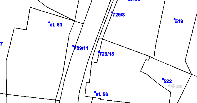 Parcela st. 729/15 v KÚ Blansko u Hrochova Týnce, Katastrální mapa