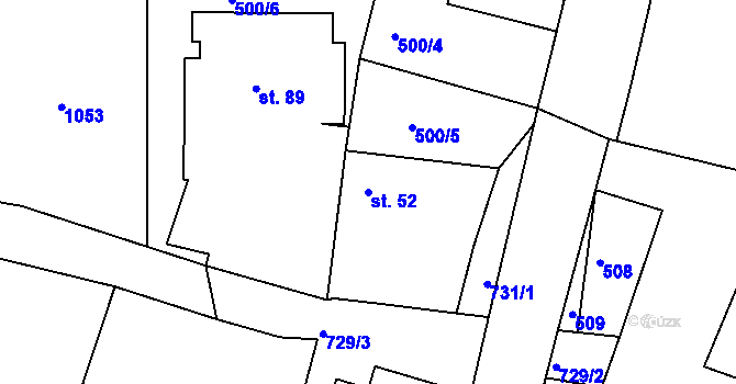 Parcela st. 52 v KÚ Blansko u Hrochova Týnce, Katastrální mapa