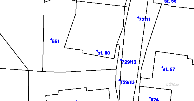 Parcela st. 60 v KÚ Blansko u Hrochova Týnce, Katastrální mapa