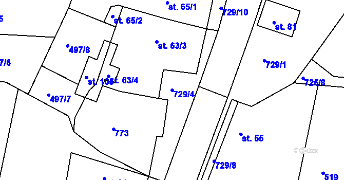Parcela st. 729/4 v KÚ Blansko u Hrochova Týnce, Katastrální mapa