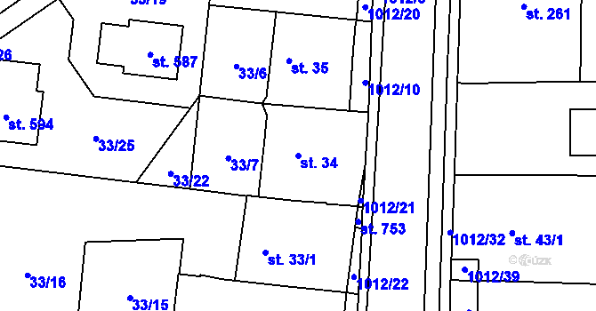 Parcela st. 34 v KÚ Hrochův Týnec, Katastrální mapa