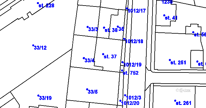 Parcela st. 37 v KÚ Hrochův Týnec, Katastrální mapa