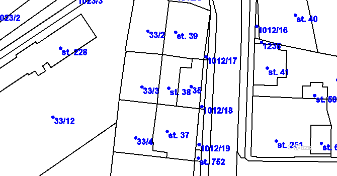 Parcela st. 38 v KÚ Hrochův Týnec, Katastrální mapa