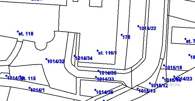 Parcela st. 116/1 v KÚ Hrochův Týnec, Katastrální mapa