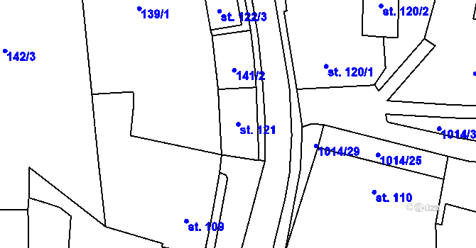 Parcela st. 121 v KÚ Hrochův Týnec, Katastrální mapa