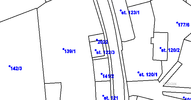 Parcela st. 122/3 v KÚ Hrochův Týnec, Katastrální mapa