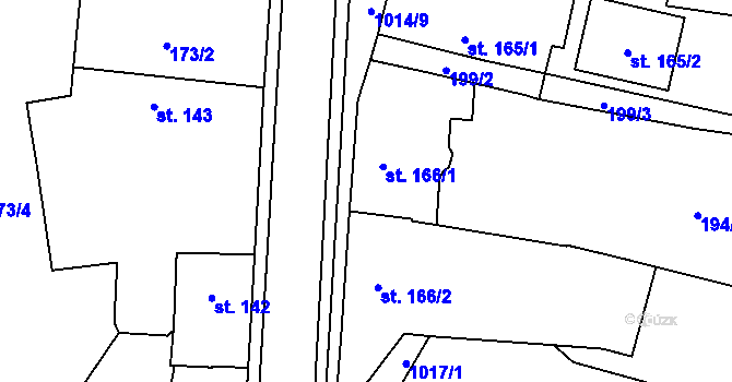 Parcela st. 166/1 v KÚ Hrochův Týnec, Katastrální mapa
