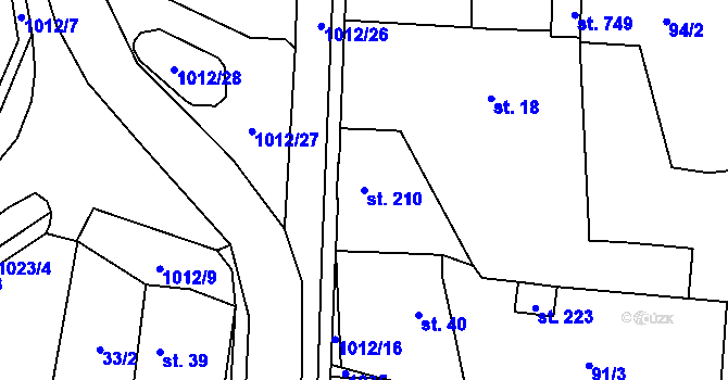 Parcela st. 210 v KÚ Hrochův Týnec, Katastrální mapa