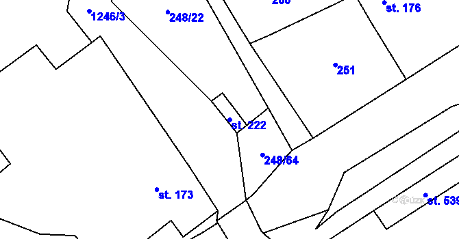 Parcela st. 222 v KÚ Hrochův Týnec, Katastrální mapa