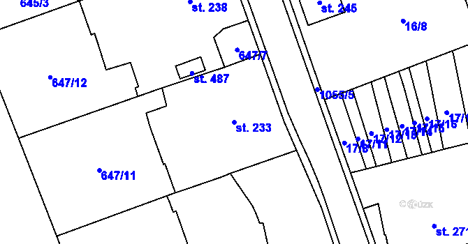 Parcela st. 233 v KÚ Hrochův Týnec, Katastrální mapa