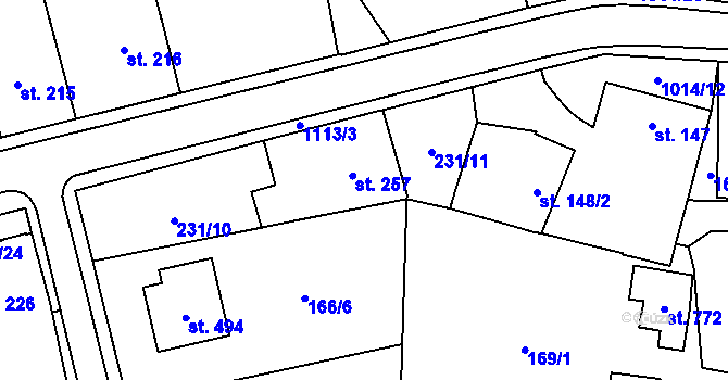 Parcela st. 257 v KÚ Hrochův Týnec, Katastrální mapa
