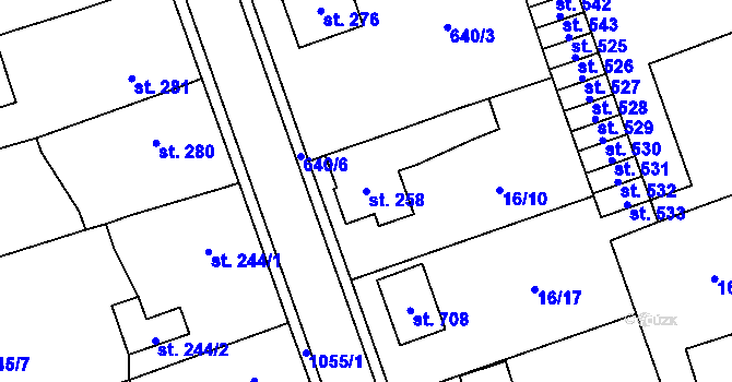 Parcela st. 258 v KÚ Hrochův Týnec, Katastrální mapa