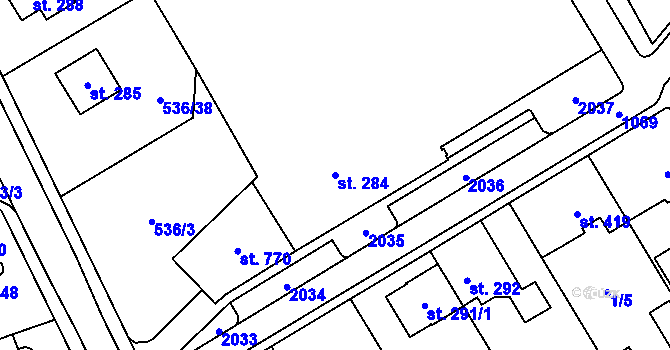 Parcela st. 284 v KÚ Hrochův Týnec, Katastrální mapa