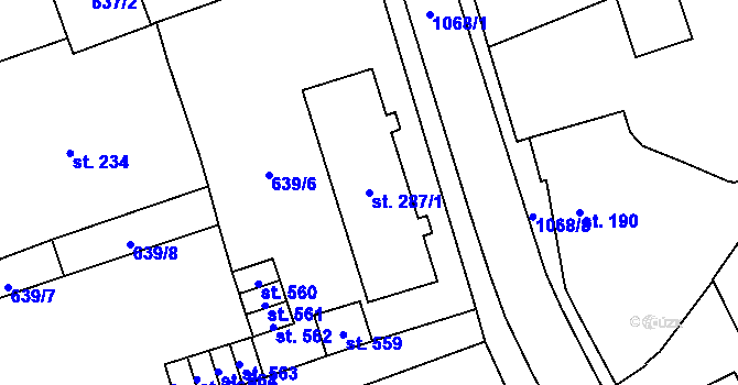 Parcela st. 287/1 v KÚ Hrochův Týnec, Katastrální mapa