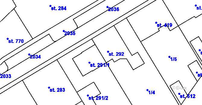 Parcela st. 292 v KÚ Hrochův Týnec, Katastrální mapa