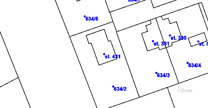 Parcela st. 431 v KÚ Hrochův Týnec, Katastrální mapa