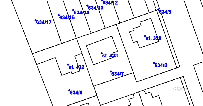 Parcela st. 433 v KÚ Hrochův Týnec, Katastrální mapa