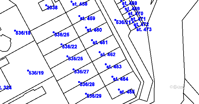 Parcela st. 462 v KÚ Hrochův Týnec, Katastrální mapa