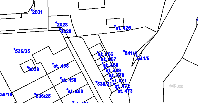 Parcela st. 466 v KÚ Hrochův Týnec, Katastrální mapa