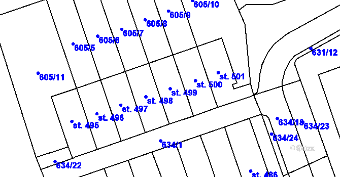 Parcela st. 499 v KÚ Hrochův Týnec, Katastrální mapa