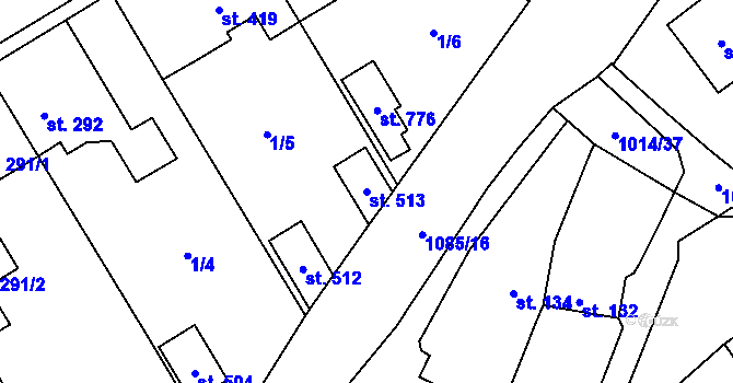 Parcela st. 513 v KÚ Hrochův Týnec, Katastrální mapa