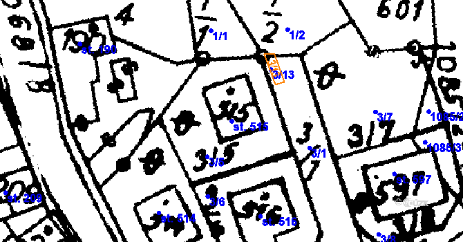 Parcela st. 515 v KÚ Hrochův Týnec, Katastrální mapa