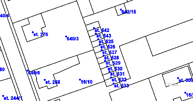 Parcela st. 527 v KÚ Hrochův Týnec, Katastrální mapa