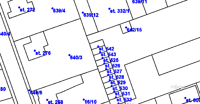 Parcela st. 543 v KÚ Hrochův Týnec, Katastrální mapa
