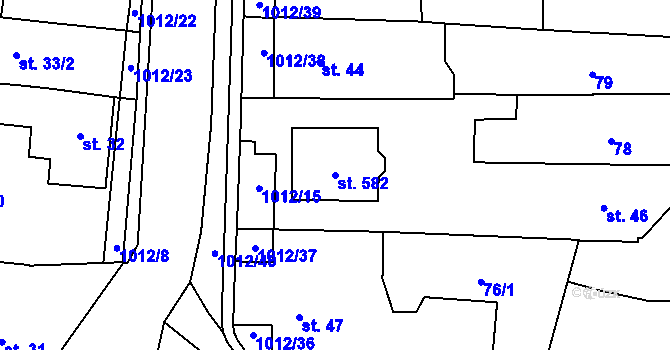 Parcela st. 582 v KÚ Hrochův Týnec, Katastrální mapa