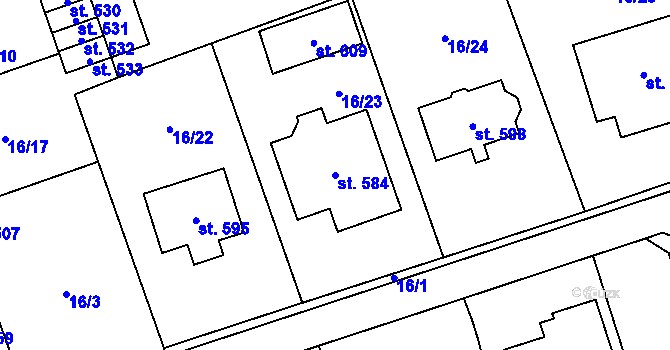Parcela st. 584 v KÚ Hrochův Týnec, Katastrální mapa