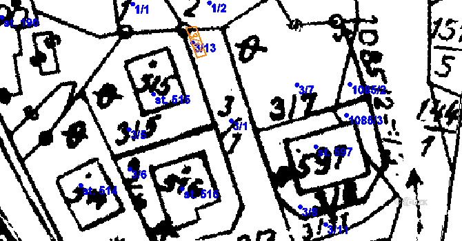 Parcela st. 3/1 v KÚ Hrochův Týnec, Katastrální mapa
