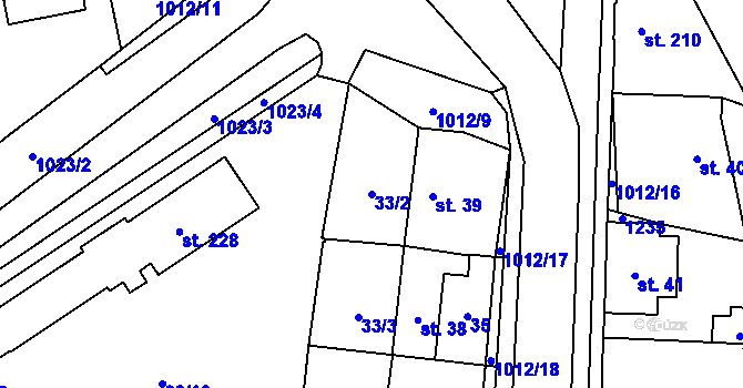 Parcela st. 33/2 v KÚ Hrochův Týnec, Katastrální mapa