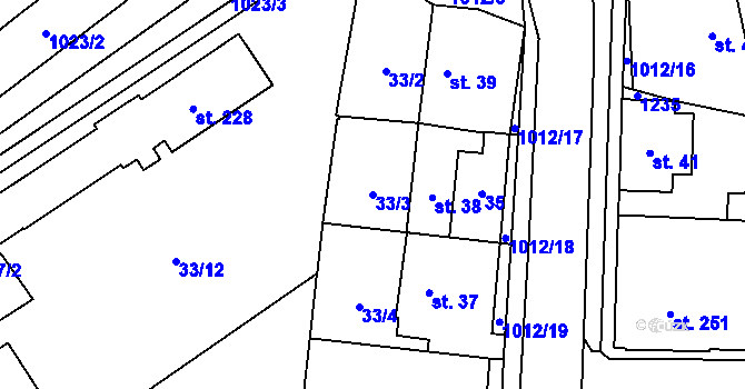 Parcela st. 33/3 v KÚ Hrochův Týnec, Katastrální mapa