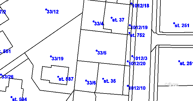 Parcela st. 33/5 v KÚ Hrochův Týnec, Katastrální mapa