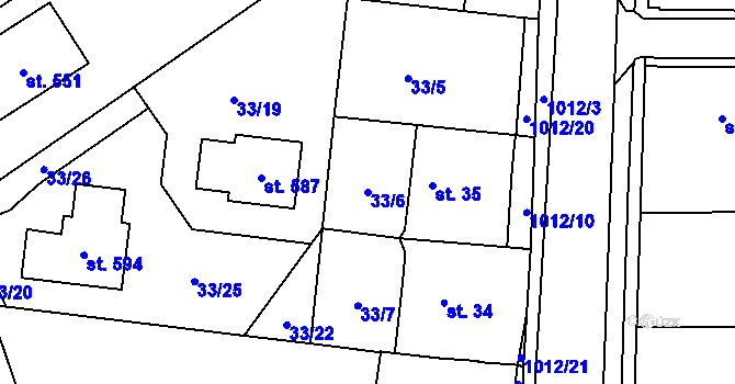 Parcela st. 33/6 v KÚ Hrochův Týnec, Katastrální mapa