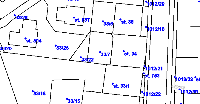 Parcela st. 33/7 v KÚ Hrochův Týnec, Katastrální mapa