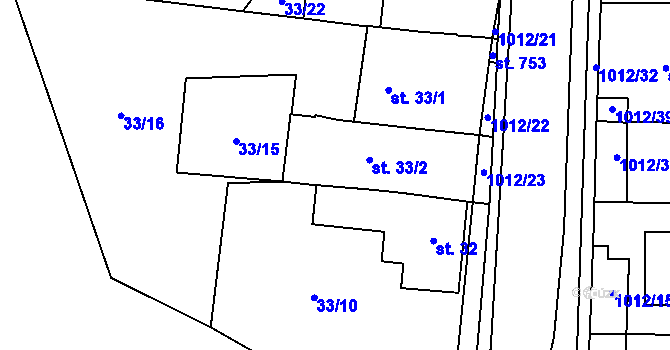 Parcela st. 33/9 v KÚ Hrochův Týnec, Katastrální mapa