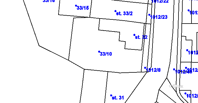 Parcela st. 33/10 v KÚ Hrochův Týnec, Katastrální mapa