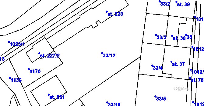 Parcela st. 33/12 v KÚ Hrochův Týnec, Katastrální mapa