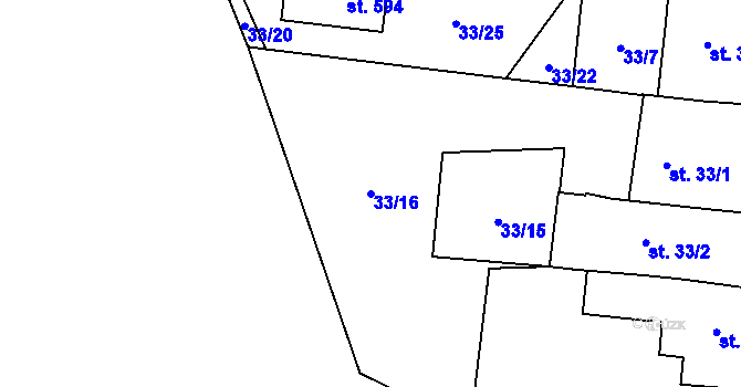 Parcela st. 33/16 v KÚ Hrochův Týnec, Katastrální mapa