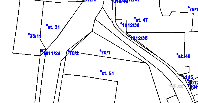 Parcela st. 70 v KÚ Hrochův Týnec, Katastrální mapa
