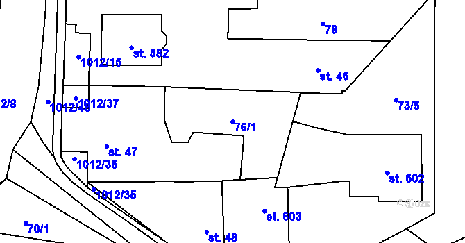 Parcela st. 76/1 v KÚ Hrochův Týnec, Katastrální mapa
