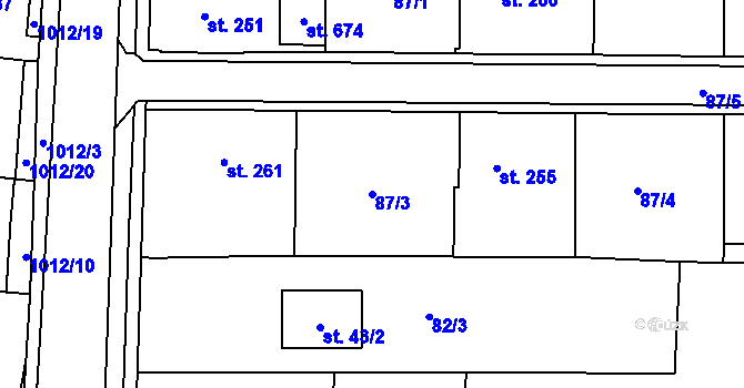 Parcela st. 87/3 v KÚ Hrochův Týnec, Katastrální mapa