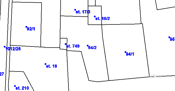 Parcela st. 94/2 v KÚ Hrochův Týnec, Katastrální mapa